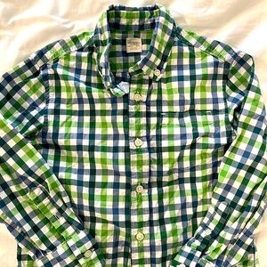 Boys Crewcuts blue and green cotton plaid button down size 4/5